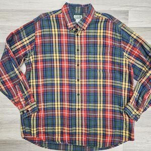 L.L. Bean Mens Colorful Plaid Flannel Shirt Button Down Size XL